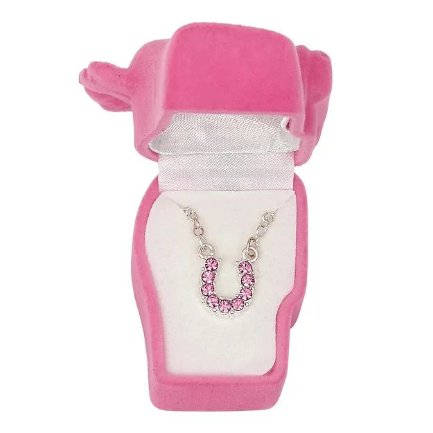 AWST Int'l Aqua Rhinestone Horseshoe Necklace w/Horse Head Gift Box - Image 10