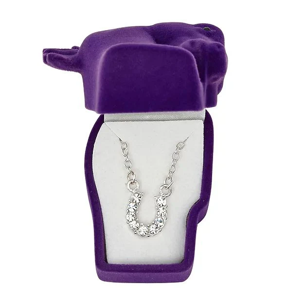 AWST Int'l Aqua Rhinestone Horseshoe Necklace w/Horse Head Gift Box - Image 4