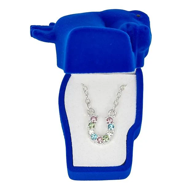 AWST Int'l Aqua Rhinestone Horseshoe Necklace w/Horse Head Gift Box - Image 7
