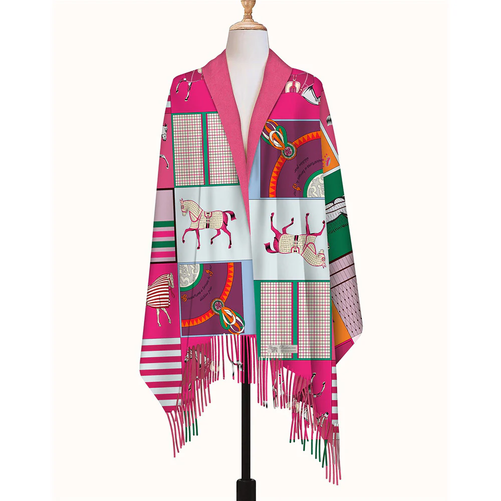 AWST Int'l Horses in Blankets Acrylic Cashmere Scarf-28" x 78" - Image 2