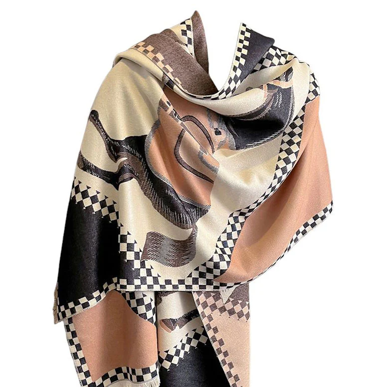 AWST Int'l Horses in Blankets Acrylic Cashmere Scarf - Image 3
