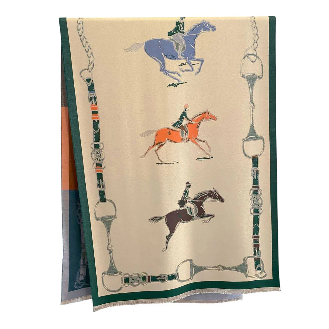 AWST Int'l Hunter Horses Acrylic Cashmere Scarf - Image 2