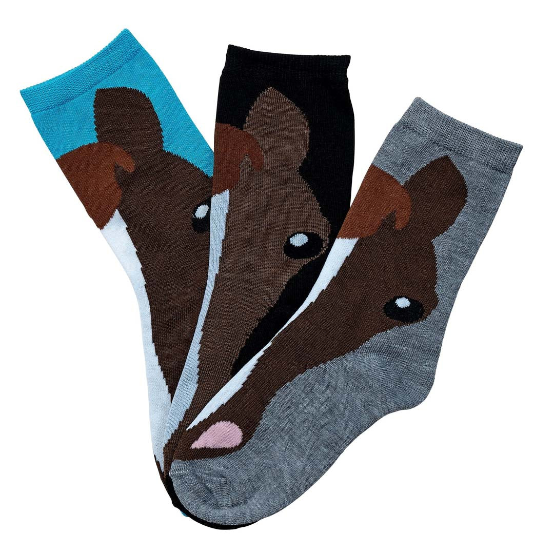 AWST Int'l Ladies' Horse Face Crew Socks- 3 Pack
