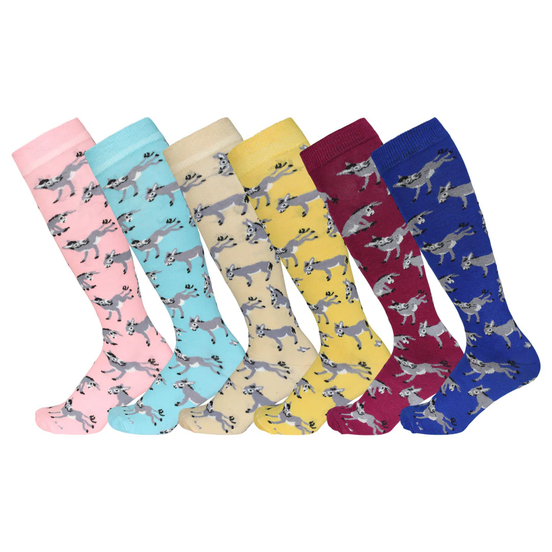 AWST Int'l Ladies Playful Donkeys Knee Socks- 6 Pack