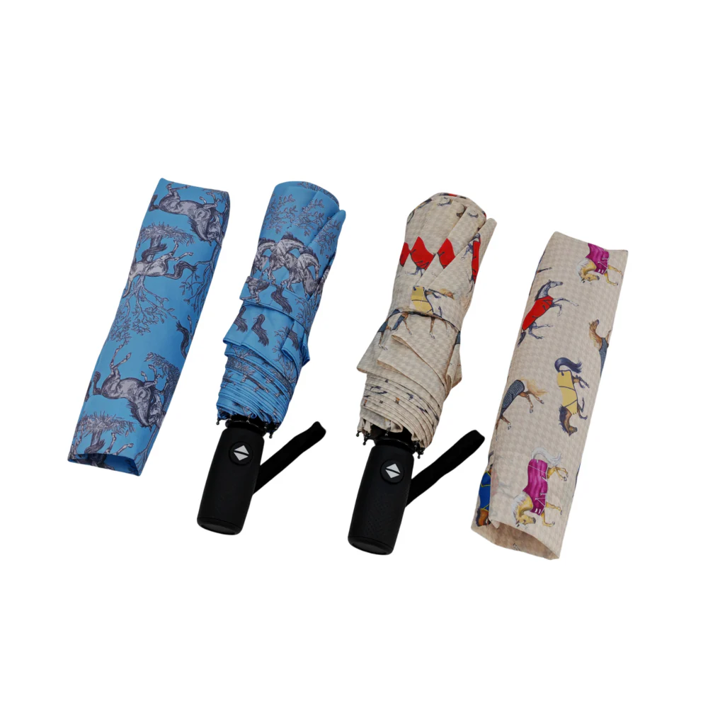 AWST Int'l Lila Compact Umbrella-Horses in Blankets - Image 7