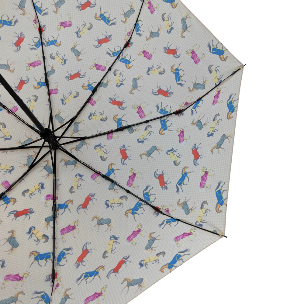 AWST Int'l Lila Compact Umbrella-Horses in Blankets - Image 3