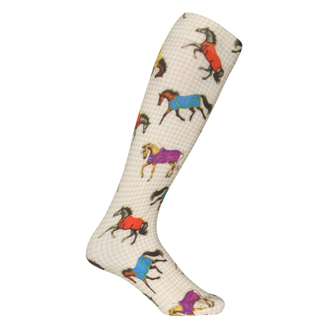 AWST Int'l Lila Horses in Blankets Equestrian Boot Socks Ladies - Image 2