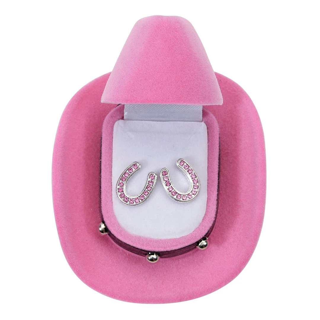 AWST Int'l Horseshoes Earrings w/Colorful Cowboy Hat Box - Image 3