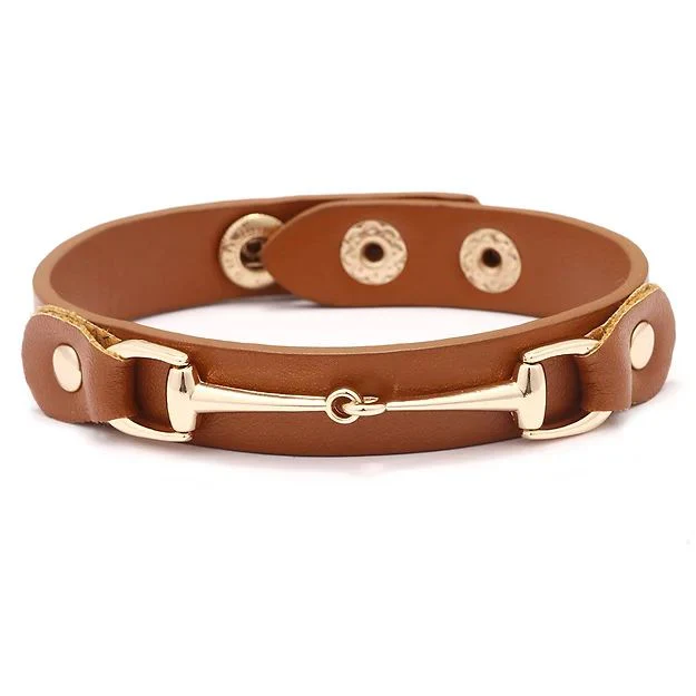 AWST Int'l Vegan Leather Bracelet w/Gold Tone Snaffle Bit - Image 2