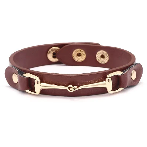 AWST Int'l Vegan Leather Bracelet w/Gold Tone Snaffle Bit - Image 3