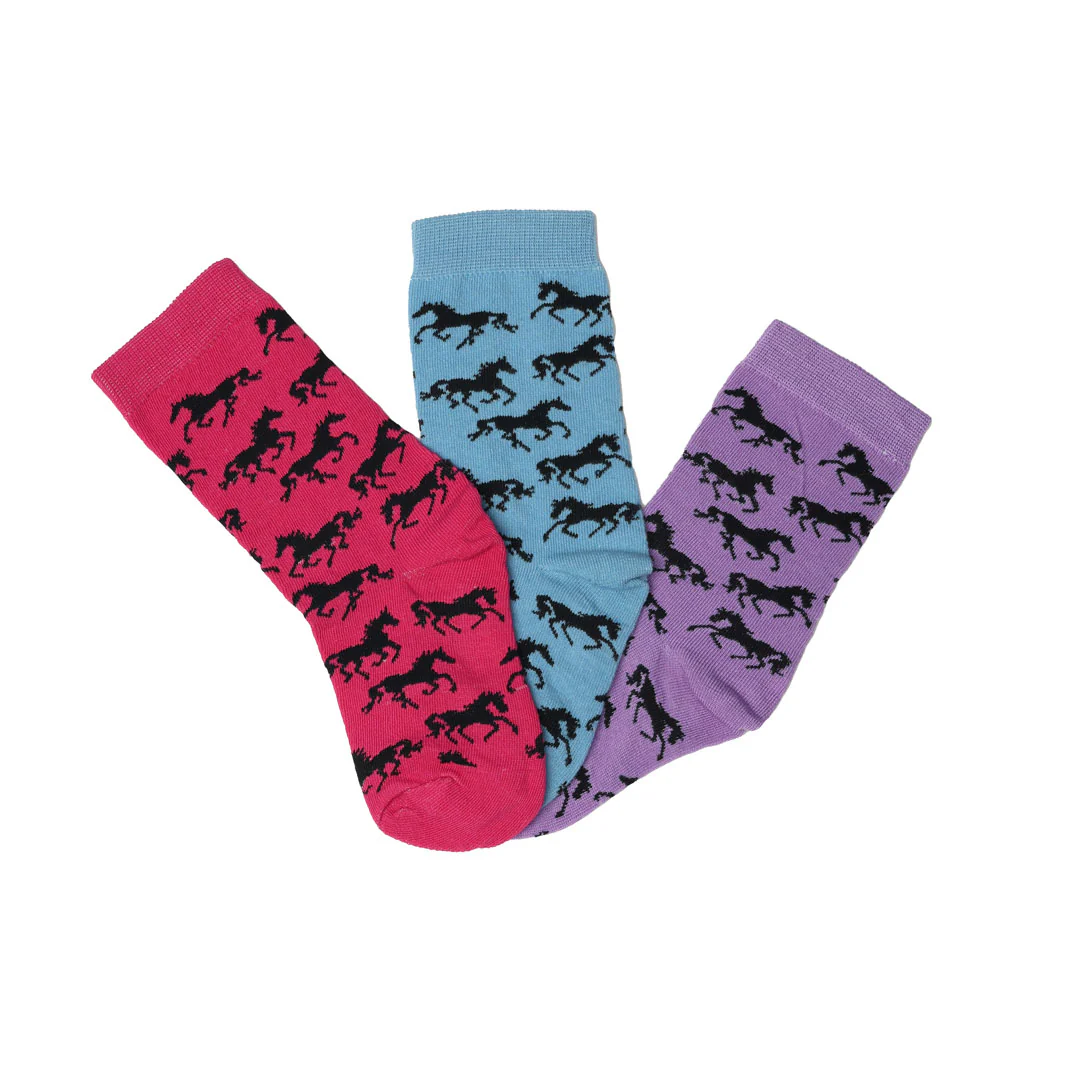 AWST Int'l Youth "Lila" Galloping Horses Crew Socks- 3 Pack - Image 2