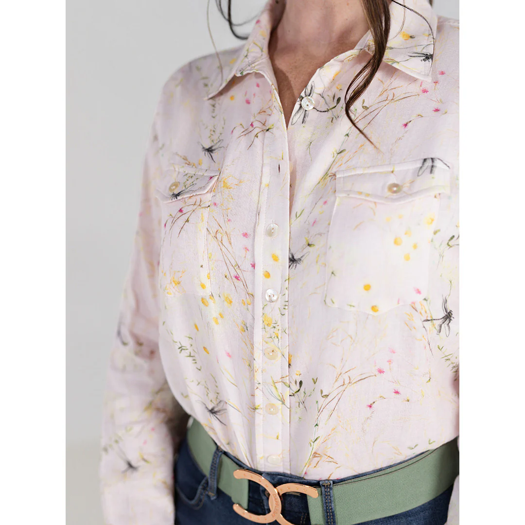 Dapplebay Dragonfly Meadow Breezy Button Up Top-Light Pink - Image 3