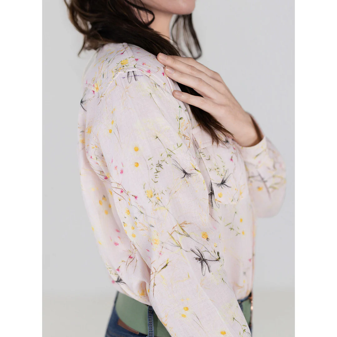 Dapplebay Dragonfly Meadow Breezy Button Up Top-Light Pink - Image 7