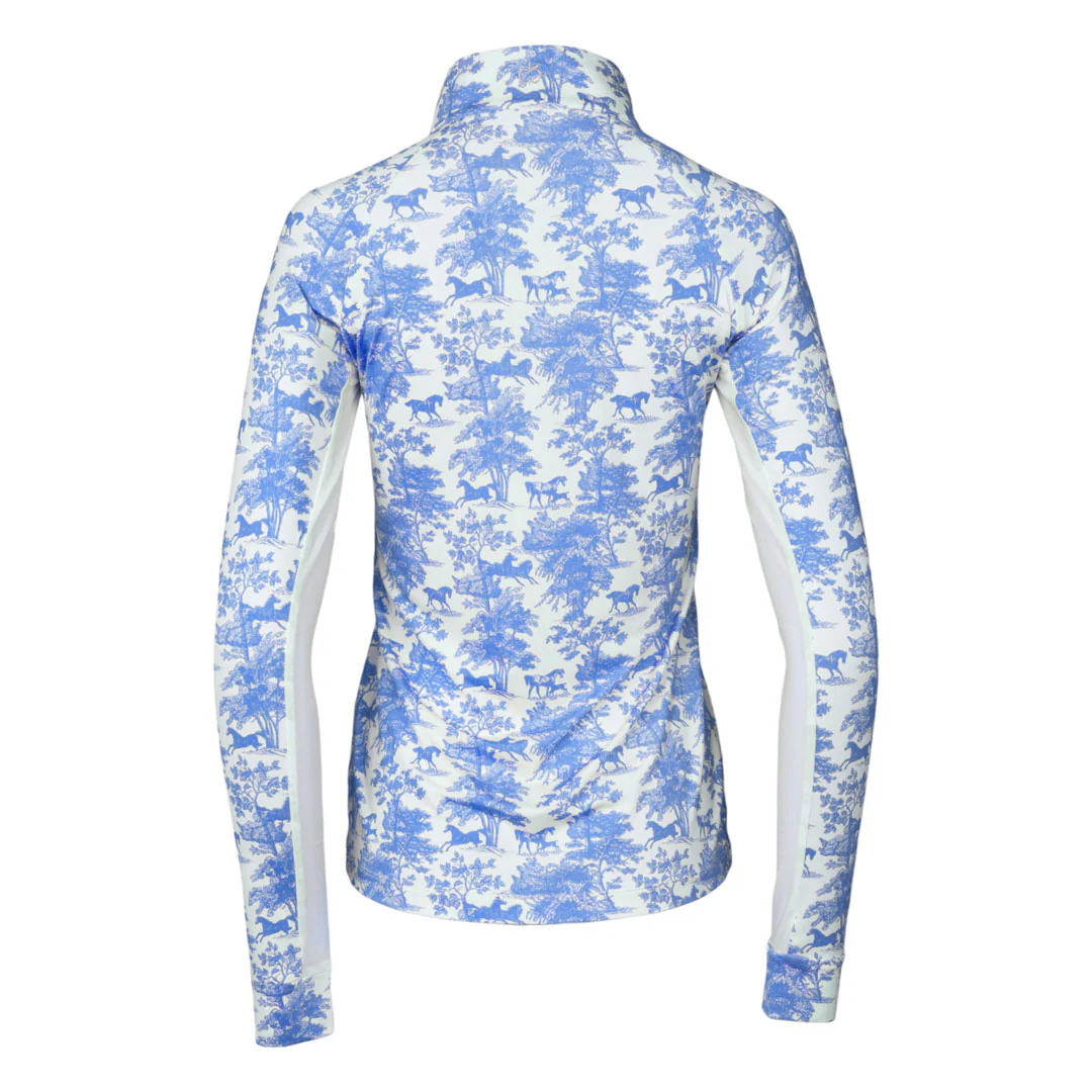 Dapplebay Equestrian Toile 1/4 Zip Light Riding Top - Long Sleeve-Blue/White - Image 10