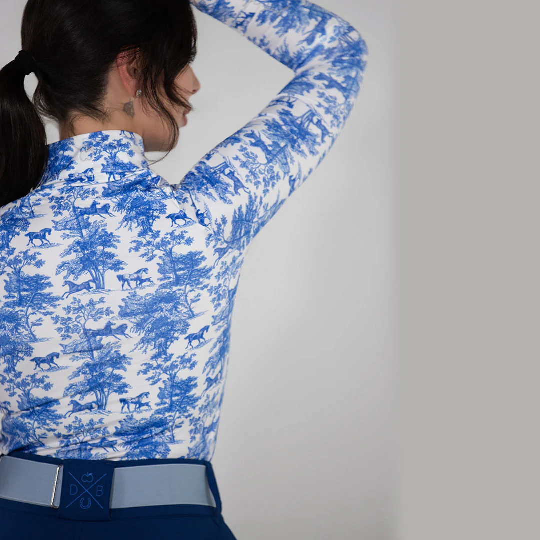 Dapplebay Equestrian Toile 1/4 Zip Light Riding Top - Long Sleeve-Blue/White - Image 6