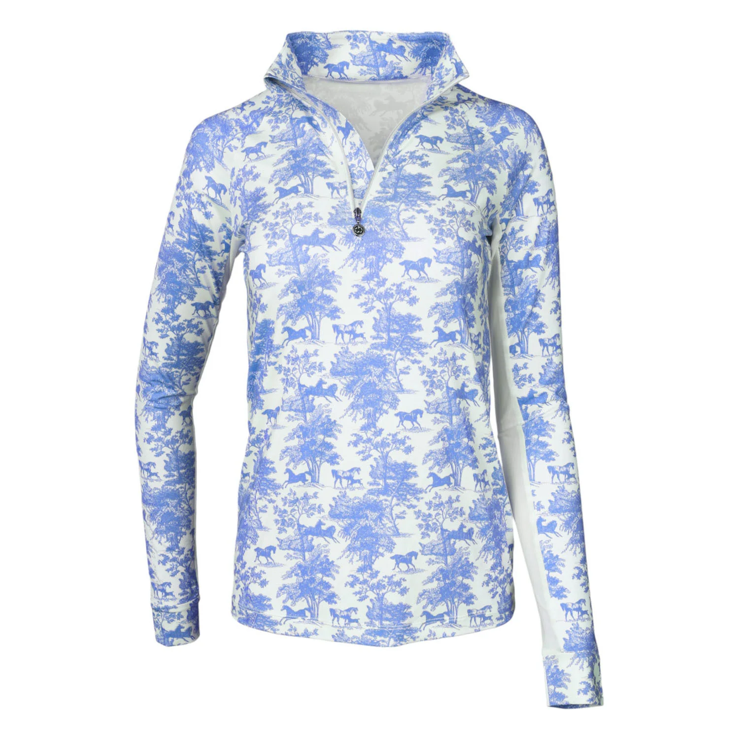 Dapplebay Equestrian Toile 1/4 Zip Light Riding Top - Long Sleeve-Blue/White - Image 7