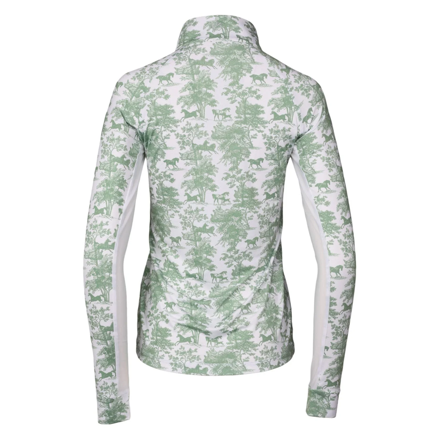 Dapplebay Equestrian Toile 1/4 Zip Light Riding Top - Long Sleeve-Green/White - Image 4
