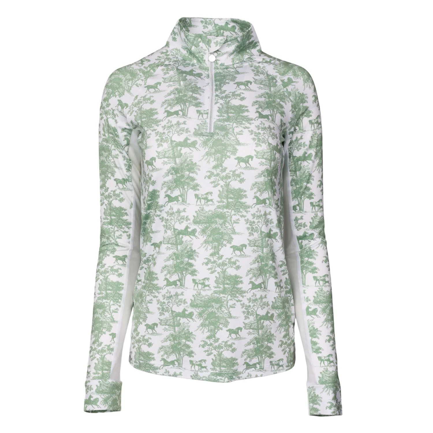 Dapplebay Equestrian Toile 1/4 Zip Light Riding Top - Long Sleeve-Green/White - Image 6