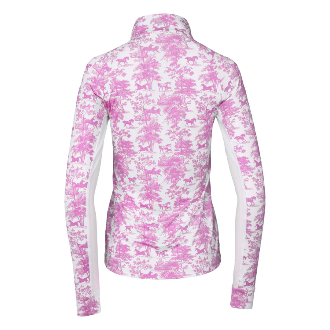 Dapplebay Equestrian Toile 1/4 Zip Light Riding Top - Long Sleeve-Rose/White - Image 4