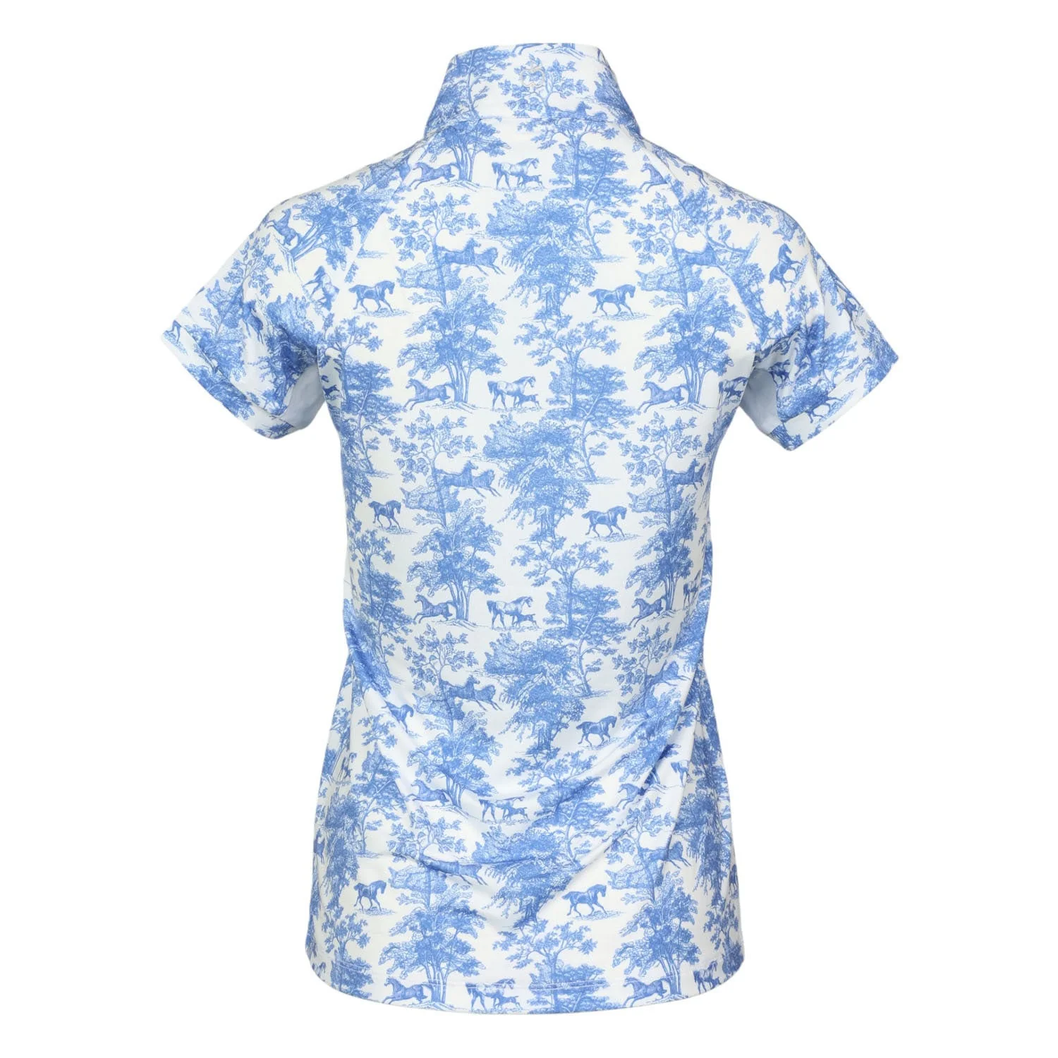 Dapplebay Equestrian Toile 1/4 Zip Light Riding Top - Short Sleeve-Blue/White - Image 10