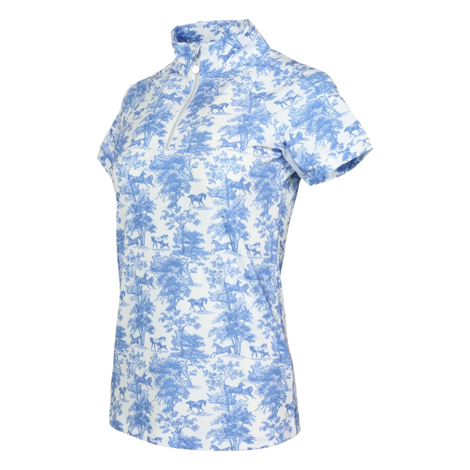 Dapplebay Equestrian Toile 1/4 Zip Light Riding Top - Short Sleeve-Blue/White - Image 6