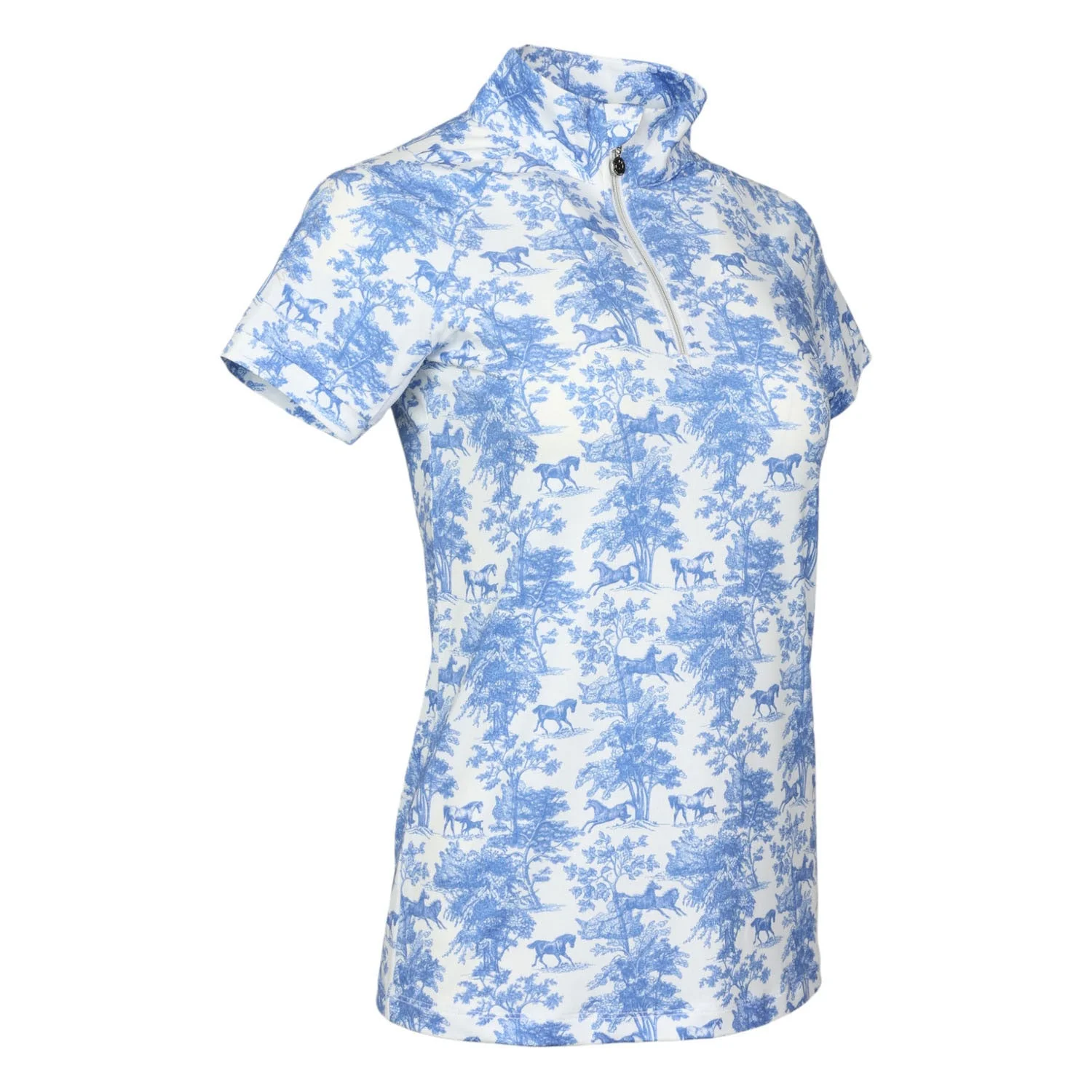 Dapplebay Equestrian Toile 1/4 Zip Light Riding Top - Short Sleeve-Blue/White - Image 8