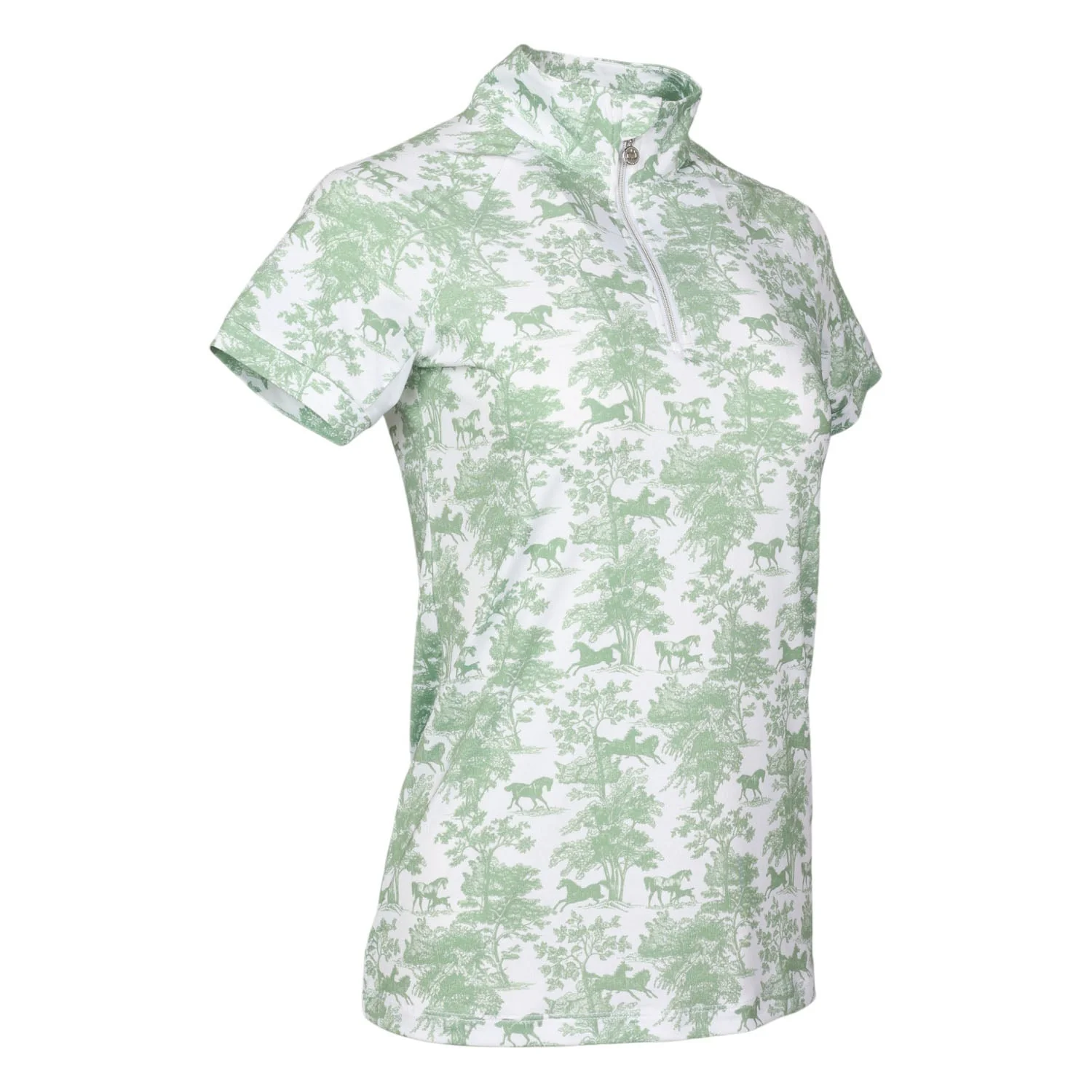 Dapplebay Equestrian Toile 1/4 Zip Light Riding Top - Short Sleeve-Green/White - Image 4