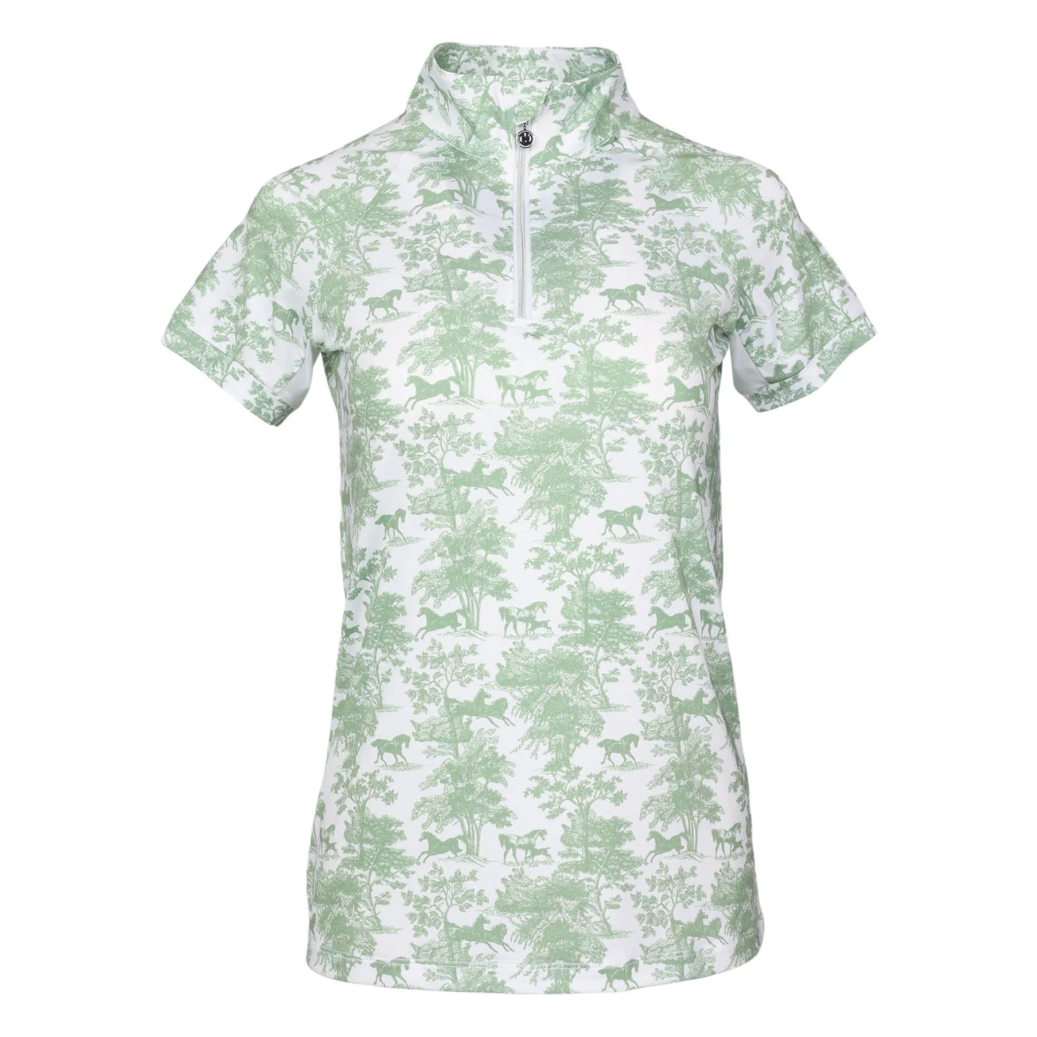 Dapplebay Equestrian Toile 1/4 Zip Light Riding Top - Short Sleeve-Green/White - Image 5