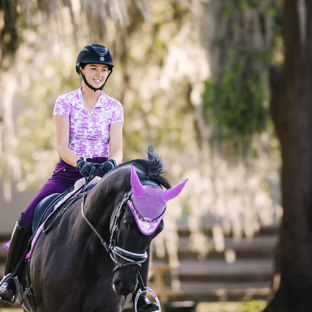 Dapplebay Equestrian Toile 1/4 Zip Light Riding Top - Short Sleeve-Rose/White - Image 3