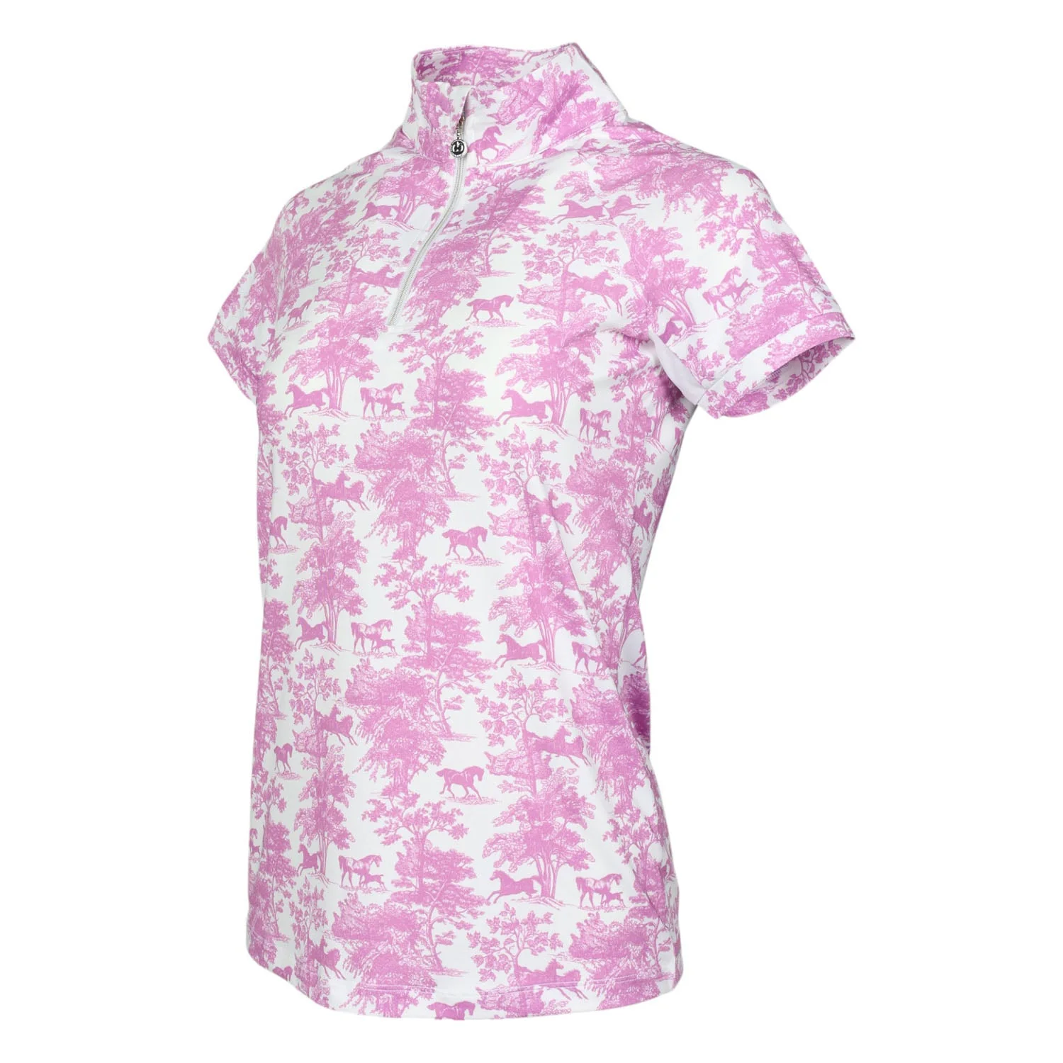 Dapplebay Equestrian Toile 1/4 Zip Light Riding Top - Short Sleeve-Rose/White - Image 4