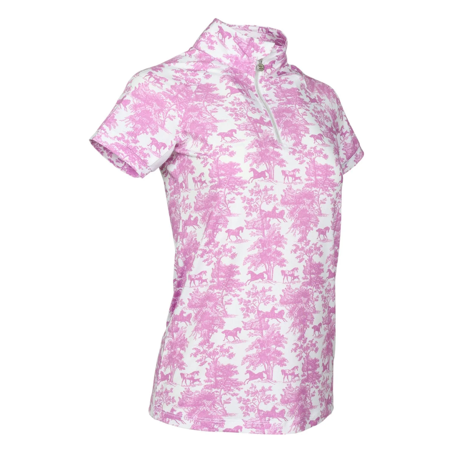 Dapplebay Equestrian Toile 1/4 Zip Light Riding Top - Short Sleeve-Rose/White - Image 5