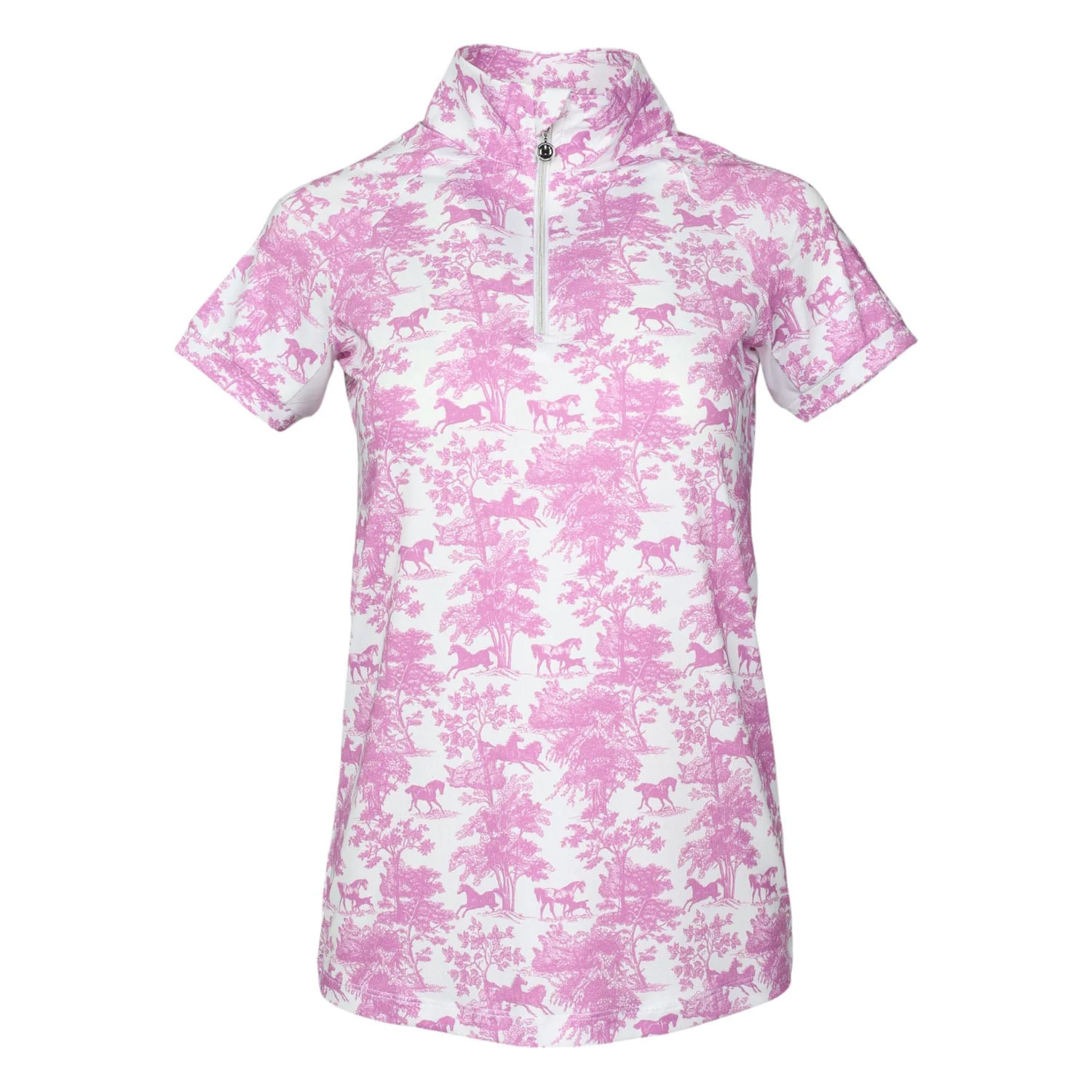 Dapplebay Equestrian Toile 1/4 Zip Light Riding Top - Short Sleeve-Rose/White - Image 6