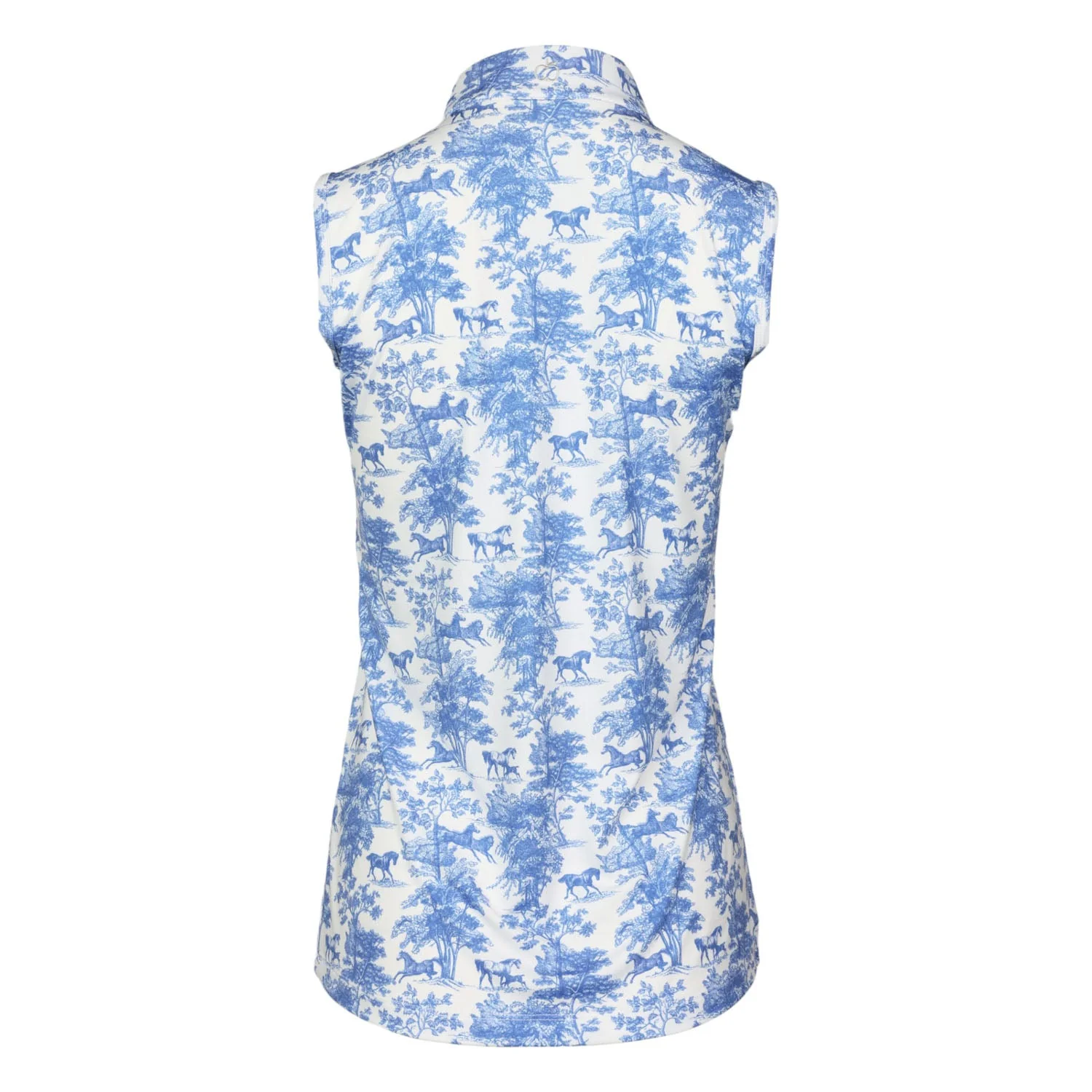 Dapplebay Equestrian Toile 1/4 Zip Light Riding Top - Sleeveless-Blue/White - Image 2