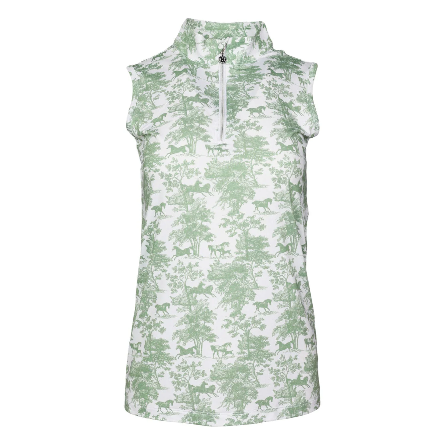 Dapplebay Equestrian Toile 1/4 Zip Light Riding Top - Sleeveless-Green/White - Image 4