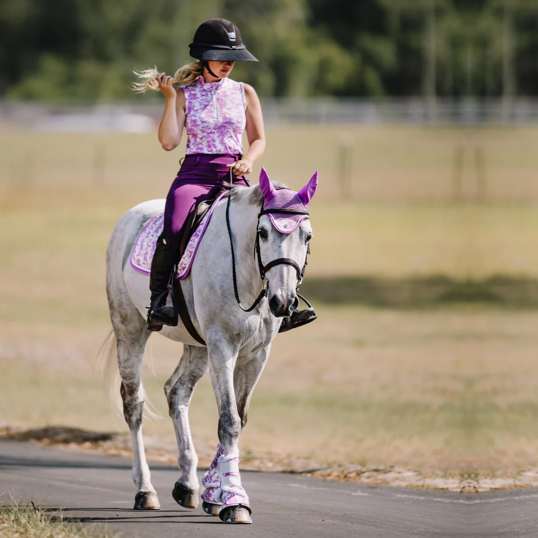 Dapplebay Equestrian Toile 1/4 Zip Light Riding Top - Sleeveless-Rose/White - Image 3