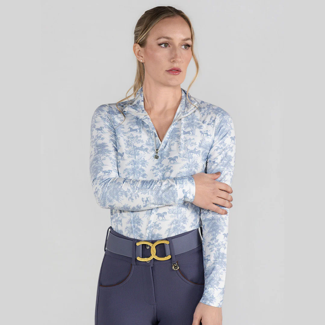 Dapplebay Equestrian Toile 1/4 Zip LS Riding Top-Moonrise - Image 3