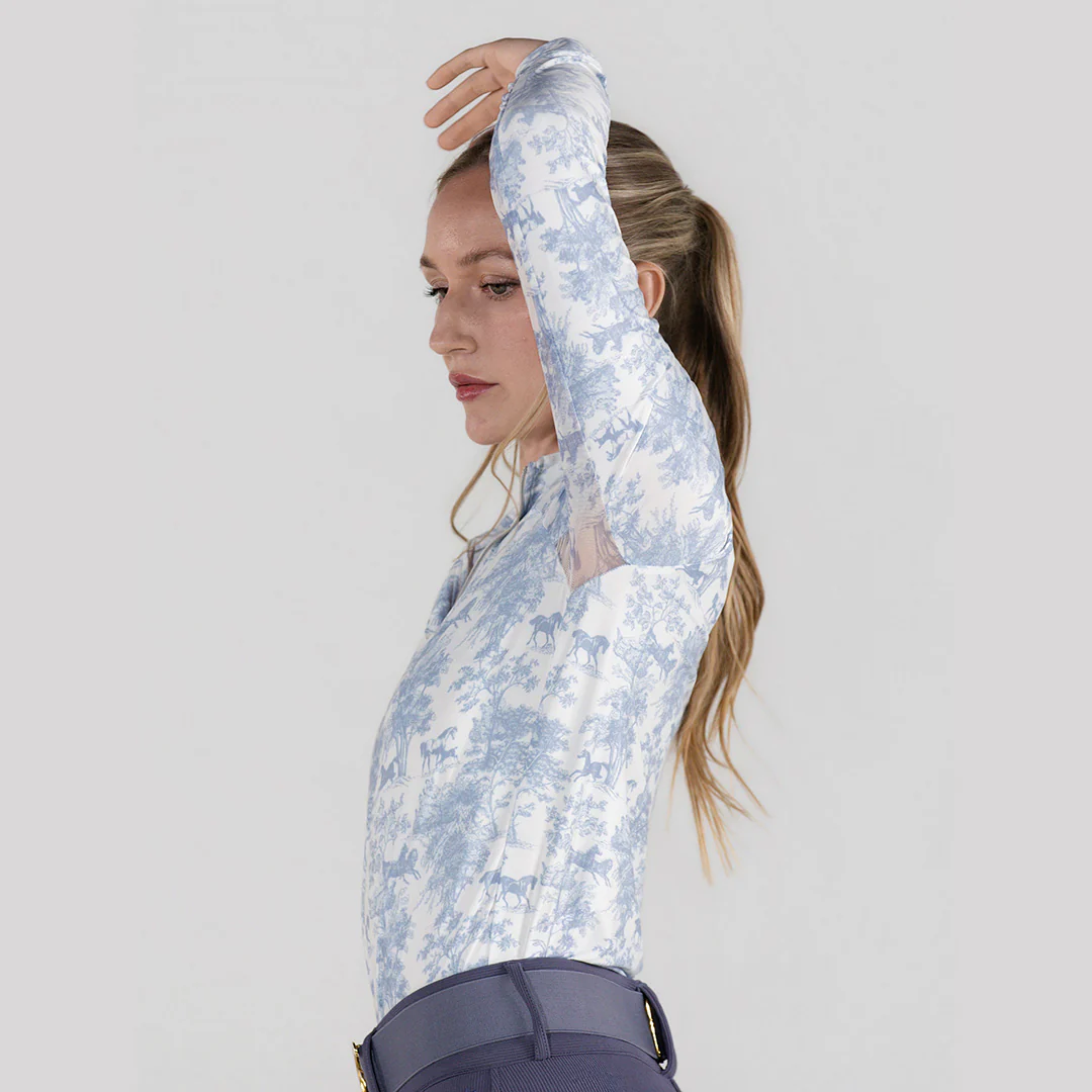 Dapplebay Equestrian Toile 1/4 Zip LS Riding Top-Moonrise - Image 6