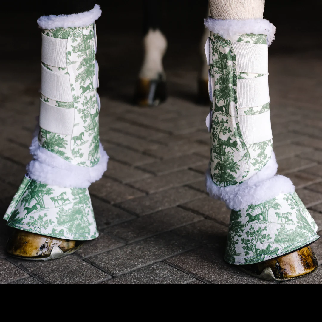 Dapplebay Equestrian Toile Bell Boots-Green/White - Image 3