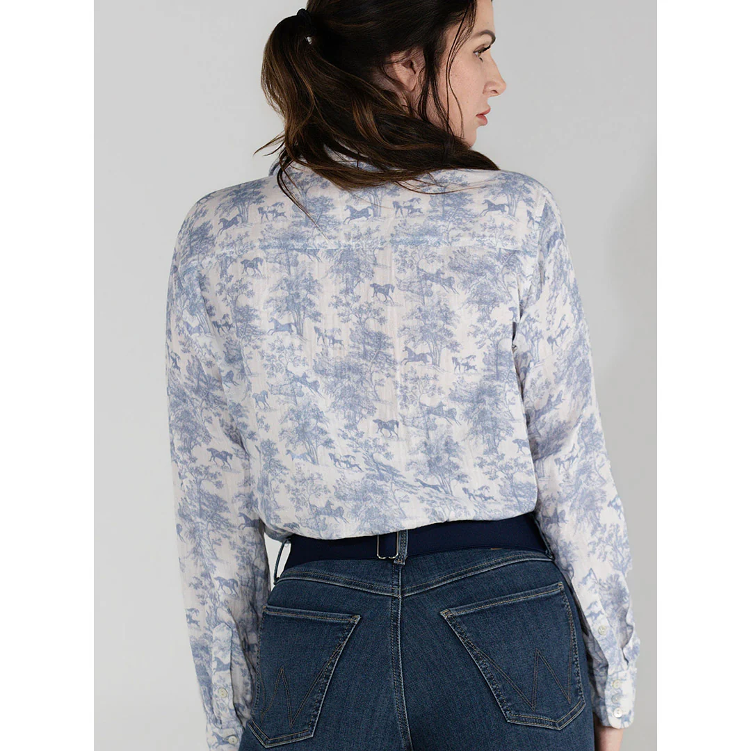 Dapplebay Equestrian Toile Breezy Button Up Top-Moonrise - Image 4