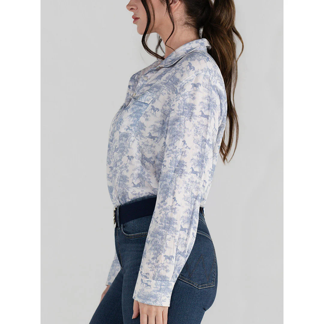 Dapplebay Equestrian Toile Breezy Button Up Top-Moonrise - Image 6
