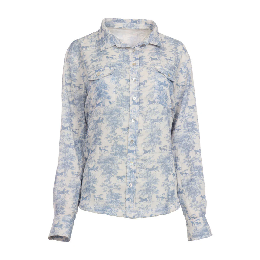 Dapplebay Equestrian Toile Breezy Button Up Top-Moonrise - Image 8