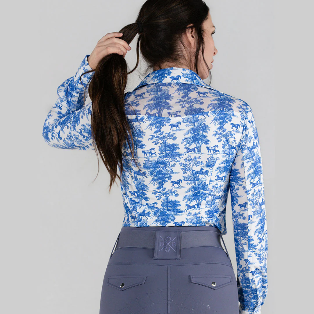 Dapplebay Equestrian Toile Button Down Western Shirt-Blue/White - Image 2
