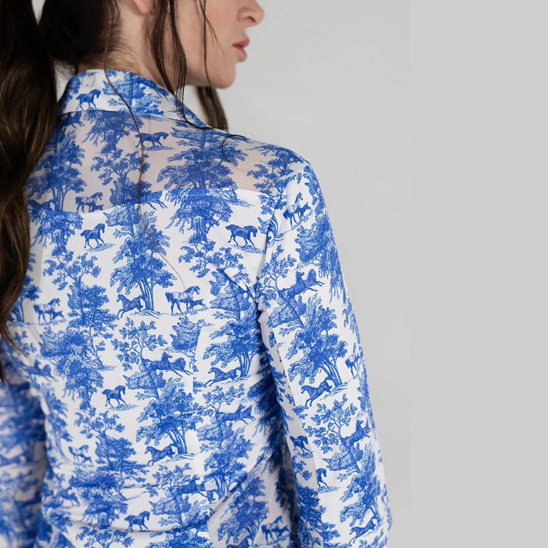 Dapplebay Equestrian Toile Button Down Western Shirt-Blue/White - Image 5