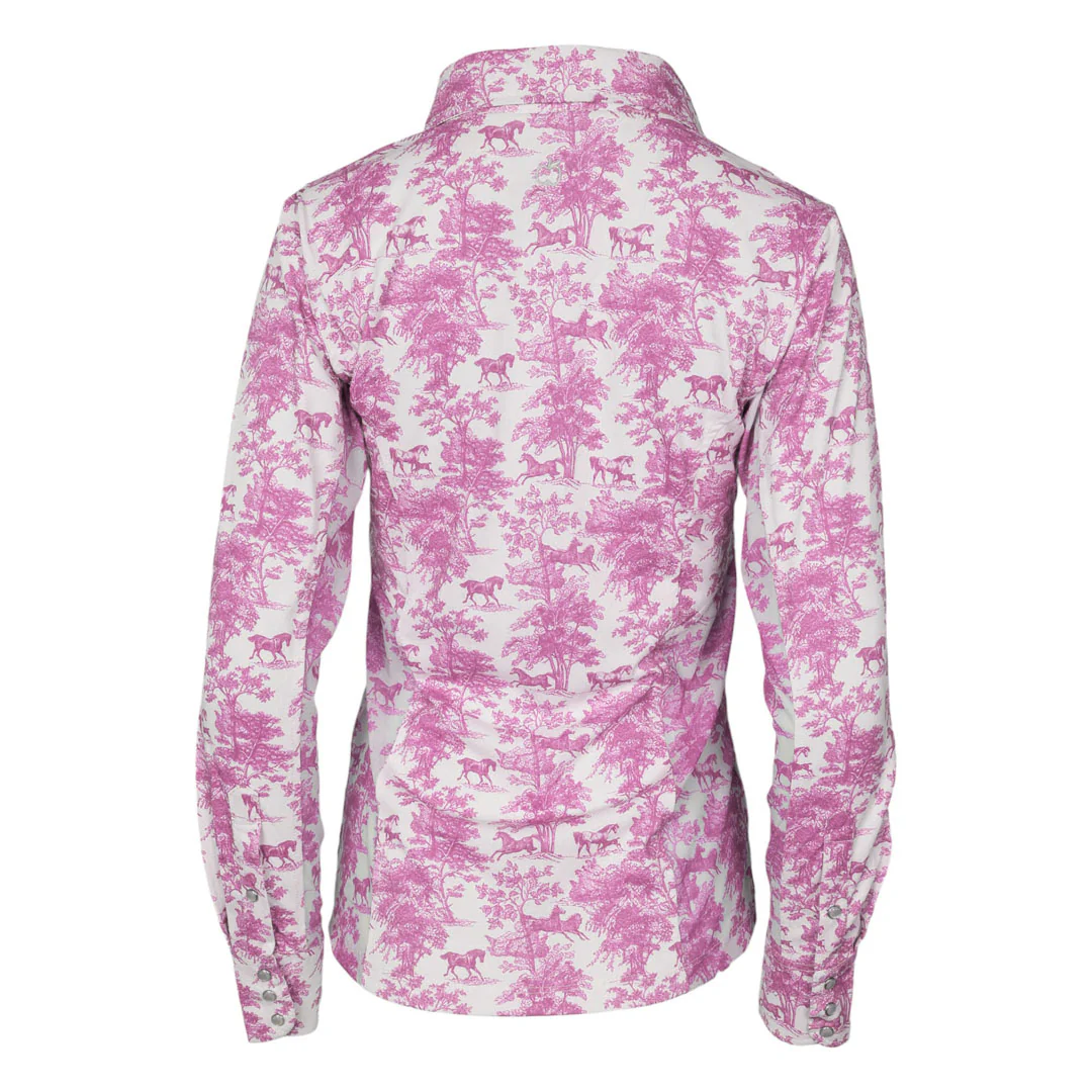 Dapplebay Equestrian Toile Button Down Western Shirt-Rose/White - Image 3