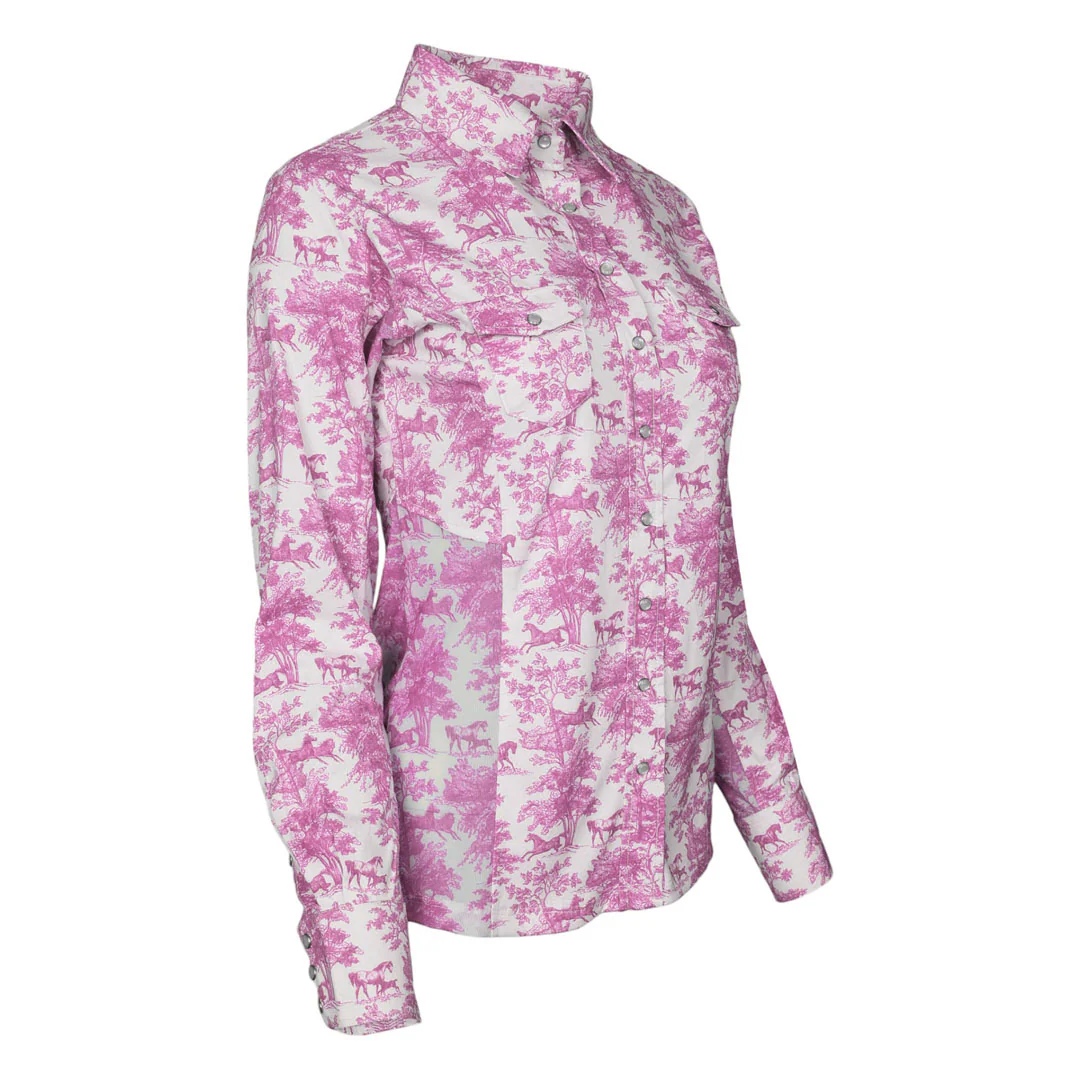 Dapplebay Equestrian Toile Button Down Western Shirt-Rose/White - Image 4