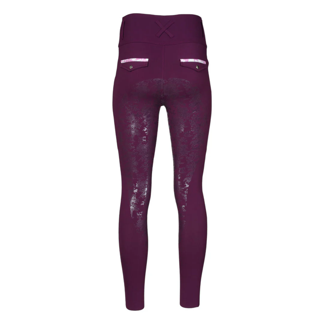 Dapplebay Equestrian Toile Essential Tights-Plum - Image 3
