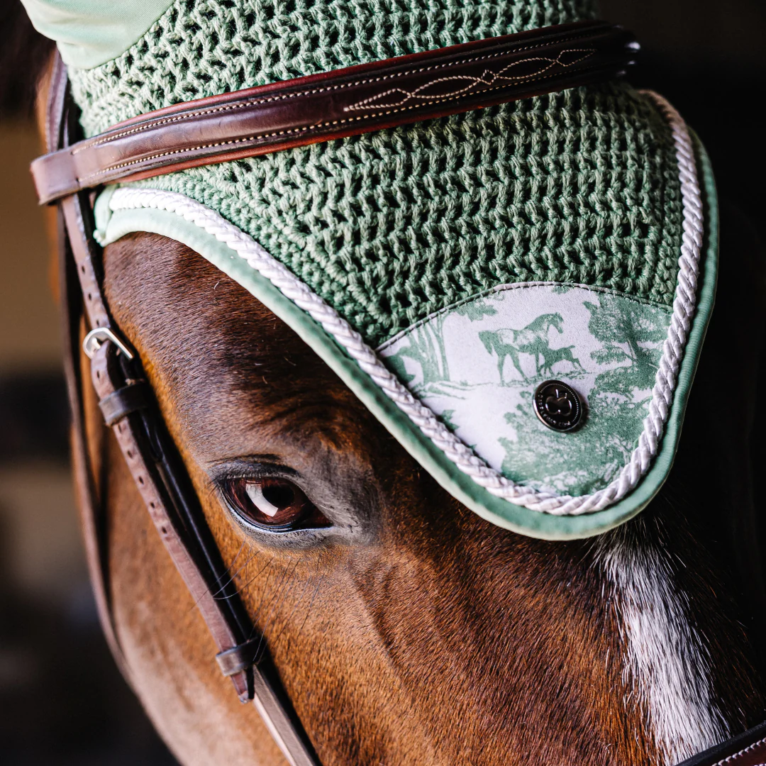 Dapplebay Equestrian Toile Fly Veil-Green/White - Image 3