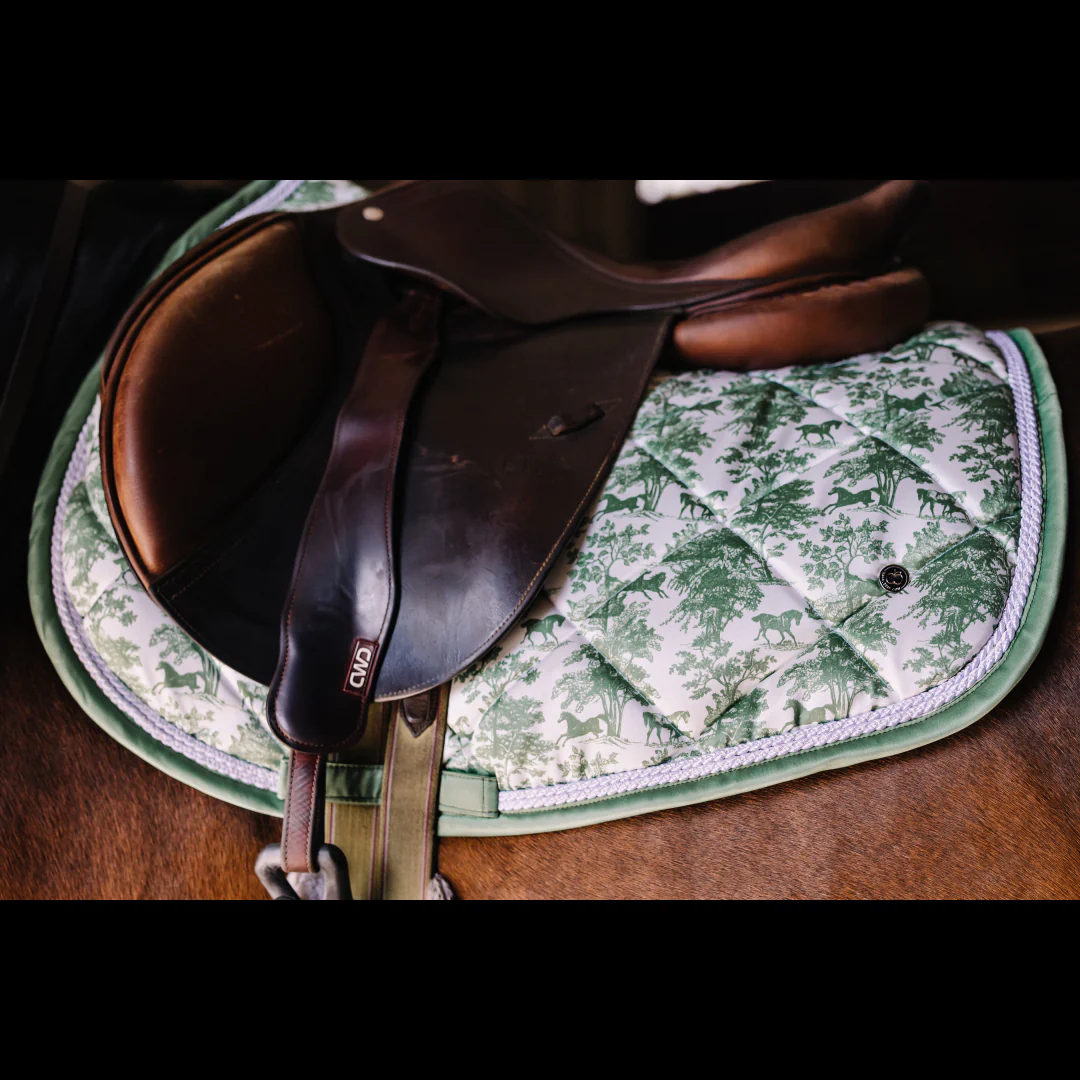 Dapplebay Equestrian Toile Jump Saddle Pad-Green/White - Image 3