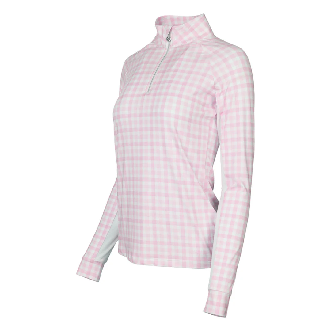 Dapplebay Gingham 1/4 Zip Riding Top - Long Sleeve-Pink/White - Image 2