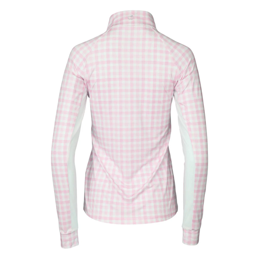 Dapplebay Gingham 1/4 Zip Riding Top - Long Sleeve-Pink/White - Image 3